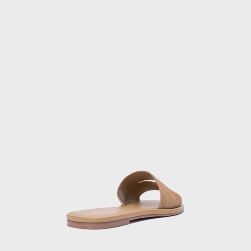 Rasteira Slide Recorte Couro Suede Bege Almond