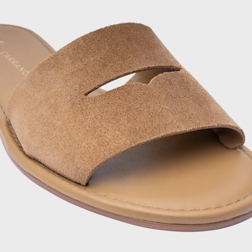 Rasteira Slide Recorte Couro Suede Bege Almond