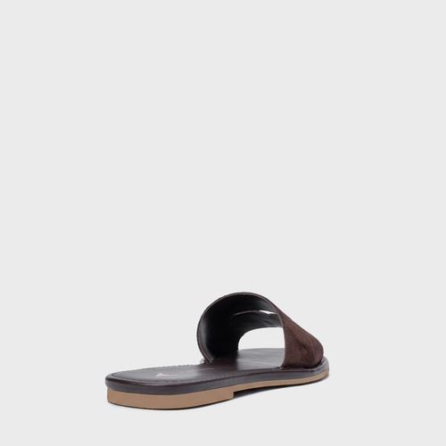 Rasteira Slide Recorte Couro Suede Marrom Ganache