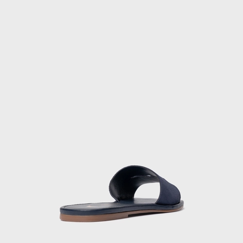 Rasteira Slide Recorte Couro Suede Azul Navy