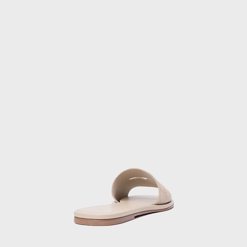 Rasteira Slide Recorte Couro Suede Bege Oatmeal