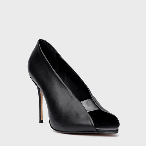 Scarpin Maxi Recorte Salto Fino Couro Preto