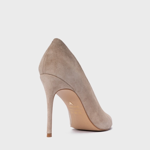 Scarpin Maxi Recorte Salto Fino Couro Suede Bege Oatmeal