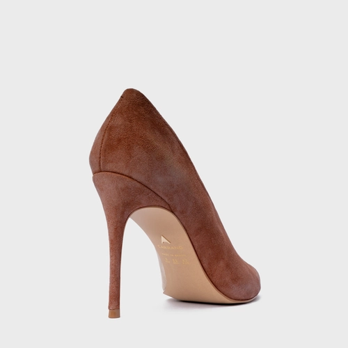 Scarpin Maxi Recorte Salto Fino Couro Suede Marrom Walnut