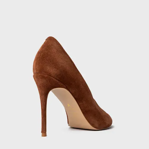 Scarpin Maxi Recorte Salto Fino Couro Suede Marrom Walnut