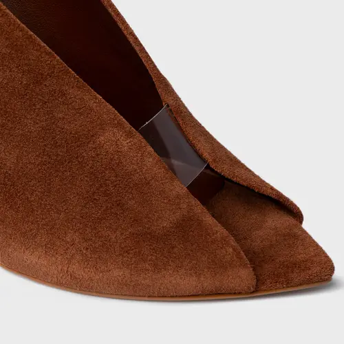 Scarpin Maxi Recorte Salto Fino Couro Suede Marrom Walnut