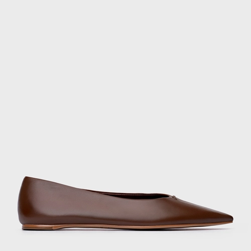 Sapatilha Timeless Bico Fino Couro Marrom Walnut
