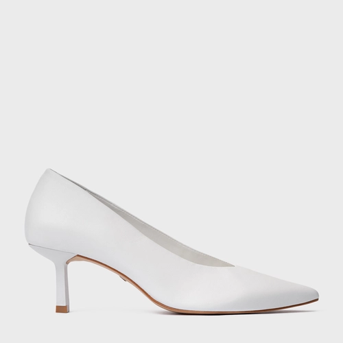 Scarpin Bico Alongado Salto Fino Couro Branco Blanc