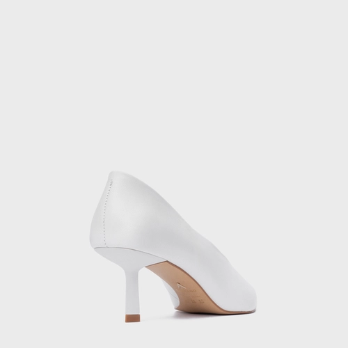 Scarpin Bico Alongado Salto Fino Couro Branco Blanc