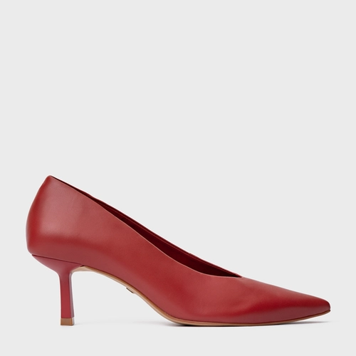 Scarpin Bico Alongado Salto Fino Couro Vermelho Spice