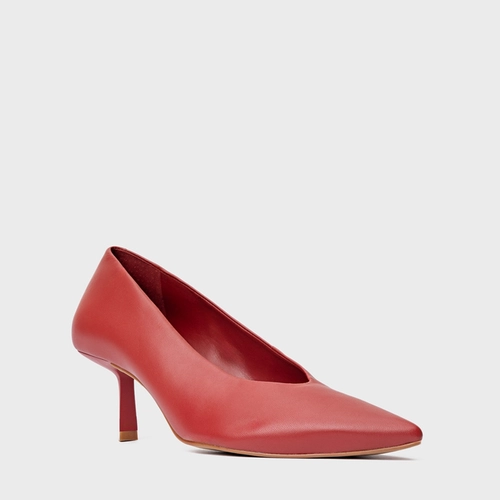 Scarpin Bico Alongado Salto Fino Couro Vermelho Spice