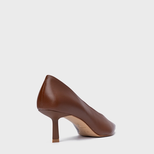 Scarpin Bico Alongado Salto Fino Couro Marrom Walnut