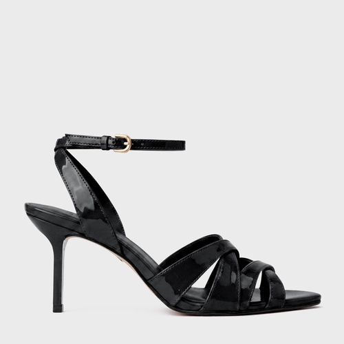 Sandália Glam Salto FIno Couro Verniz Preto