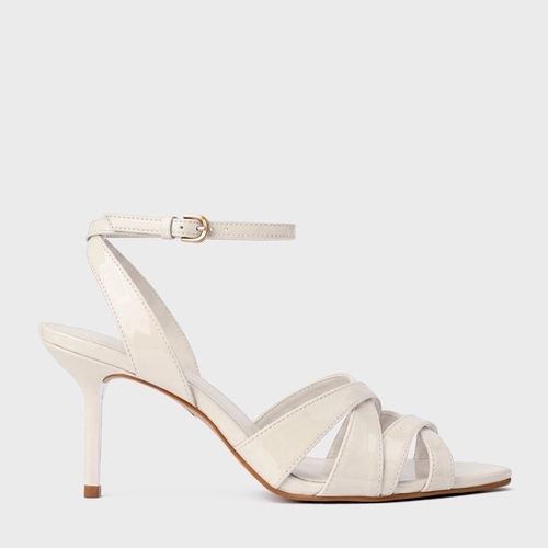 Sandália Glam Salto FIno Couro Verniz Off White Vanilla