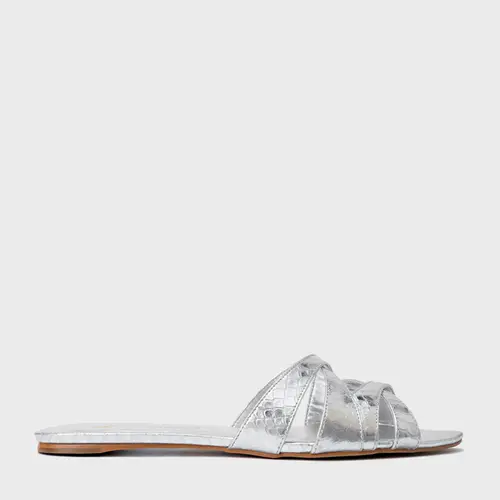Rasteira Glam Couro Snake Metalizado Prata