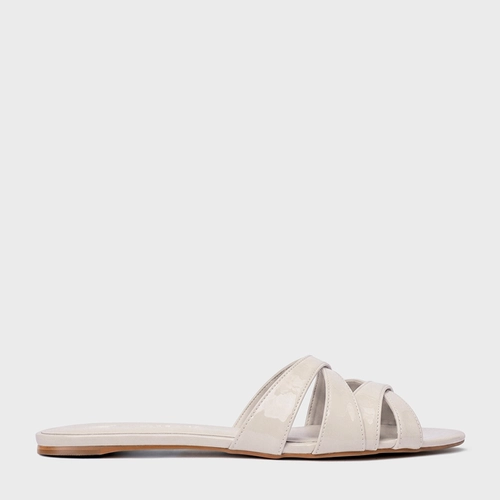 Rasteira Glam Couro Verniz Off White Vanilla