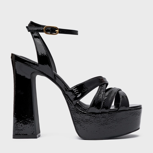 Sandália Plataforma Glam Couro Verniz Preto