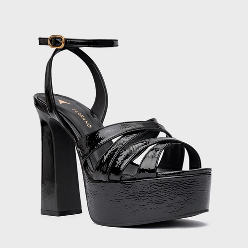 Sandália Plataforma Glam Couro Verniz Preto