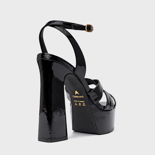 Sandália Plataforma Glam Couro Verniz Preto