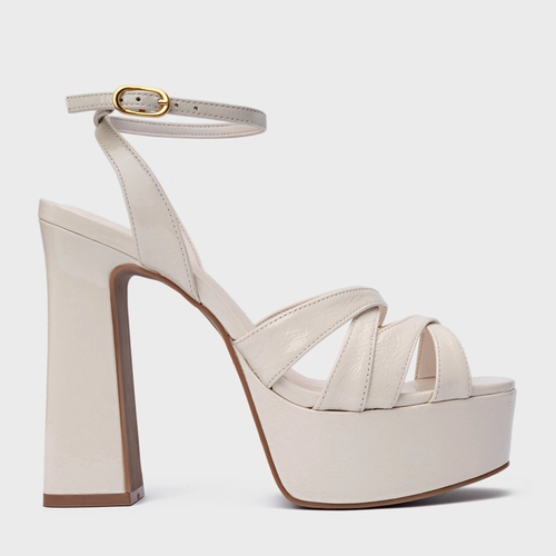 Sandália Plataforma Glam Couro Verniz Off White Vanilla