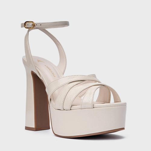 Sandália Plataforma Glam Couro Verniz Off White Vanilla