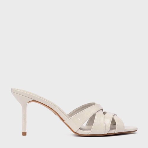 Open Mule Glam Salto Fino Couro Verniz Off White Vanilla