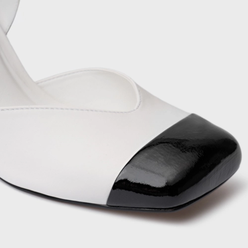 Scarpin Slingback Cap Toe Square Couro Branco Blanc