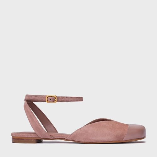 Sapatilha Slingback Cap Toe Square Couro Suede Rosa Ballet