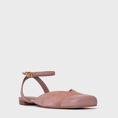 Sapatilha Slingback Cap Toe Square Couro Suede Rosa Ballet