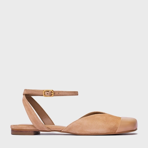 Sapatilha Slingback Cap Toe Square Couro Suede Marrom Cookie