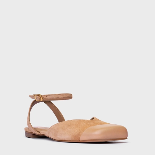 Sapatilha Slingback Cap Toe Square Couro Suede Marrom Cookie