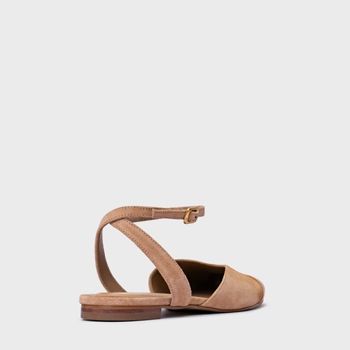 Sapatilha Slingback Cap Toe Square Couro Suede Marrom Cookie