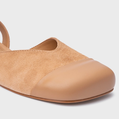 Sapatilha Slingback Cap Toe Square Couro Suede Marrom Cookie