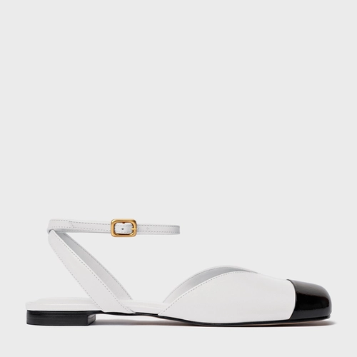 Sapatilha Slingback Cap Toe Square Couro Branco Blanc
