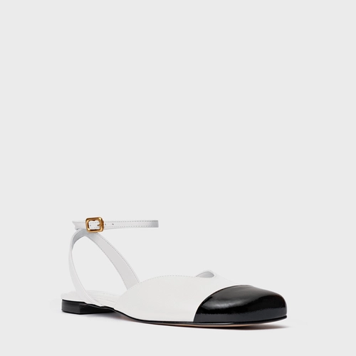 Sapatilha Slingback Cap Toe Square Couro Branco Blanc