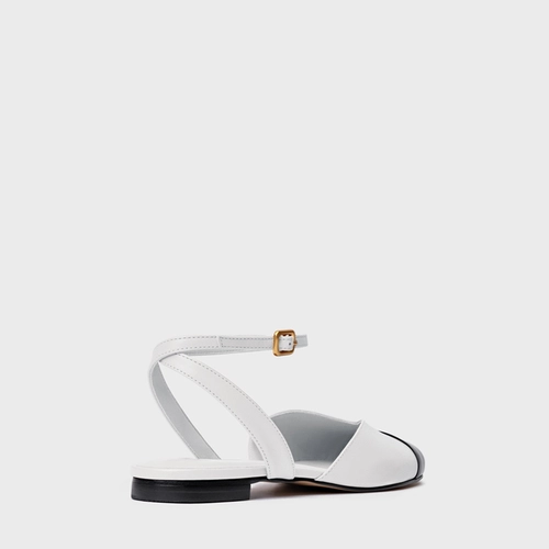 Sapatilha Slingback Cap Toe Square Couro Branco Blanc
