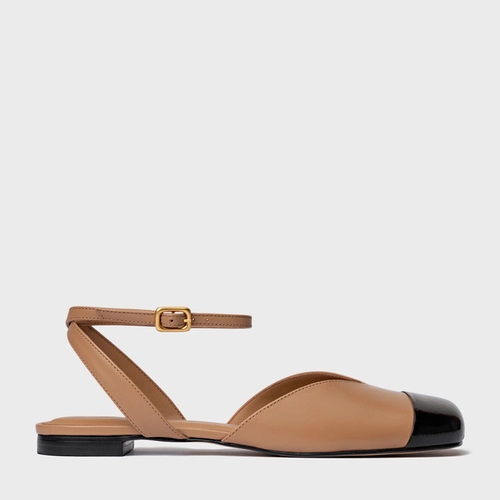 Sapatilha Slingback Cap Toe Square Couro Marrom Cookie
