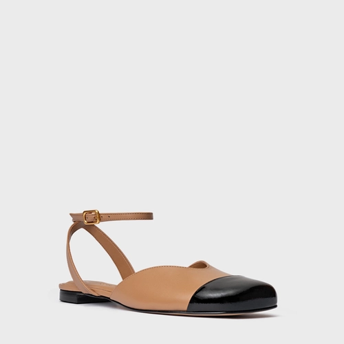 Sapatilha Slingback Cap Toe Square Couro Marrom Cookie