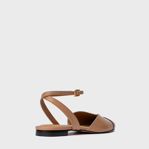Sapatilha Slingback Cap Toe Square Couro Marrom Cookie