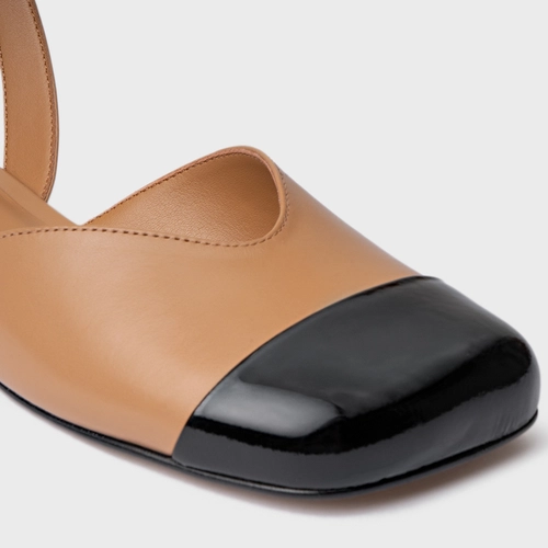 Sapatilha Slingback Cap Toe Square Couro Marrom Cookie