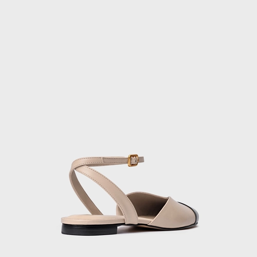 Sapatilha Slingback Cap Toe Square Couro Bege Oatmeal