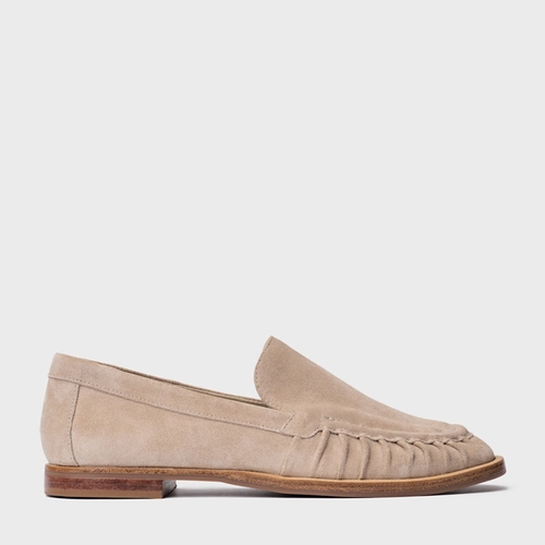 Loafer Drapeado Couro Suede Bege Oatmeal