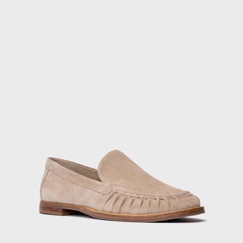 Loafer Drapeado Couro Suede Bege Oatmeal