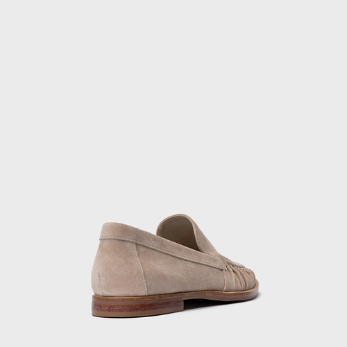 Loafer Drapeado Couro Suede Bege Oatmeal
