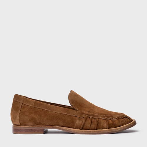 Loafer Drapeado Couro Suede Marrom Saddle