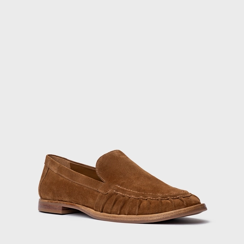Loafer Drapeado Couro Suede Marrom Saddle