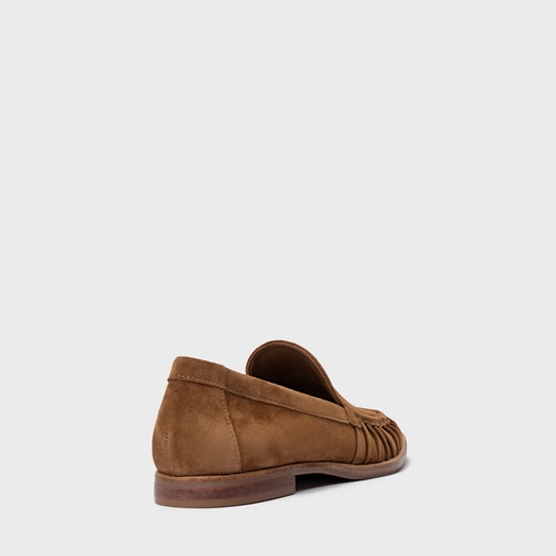Loafer Drapeado Couro Suede Marrom Saddle