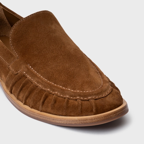 Loafer Drapeado Couro Suede Marrom Saddle