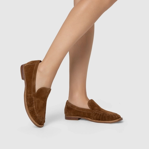 Loafer Drapeado Couro Suede Marrom Saddle
