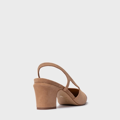 Scarpin Slingback Cap Toe Salto Bloco Couro Suede Marrom Cookie